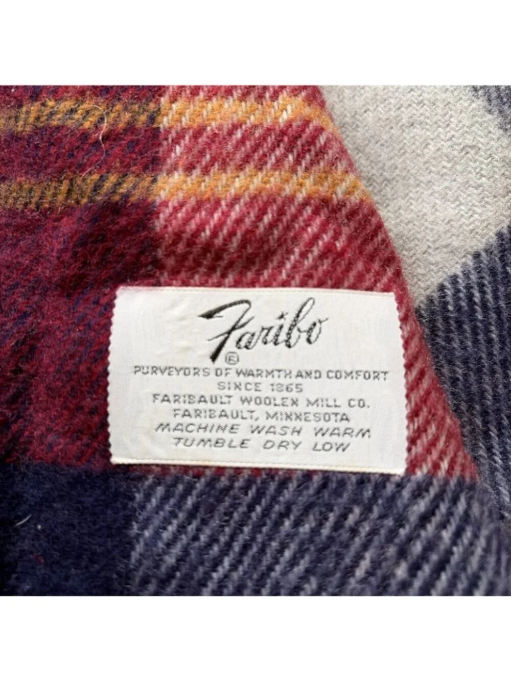 Faribault Woolen Mill Co Faribo Tartan Throw Stadium Lap Blanket Red Blue 52X46